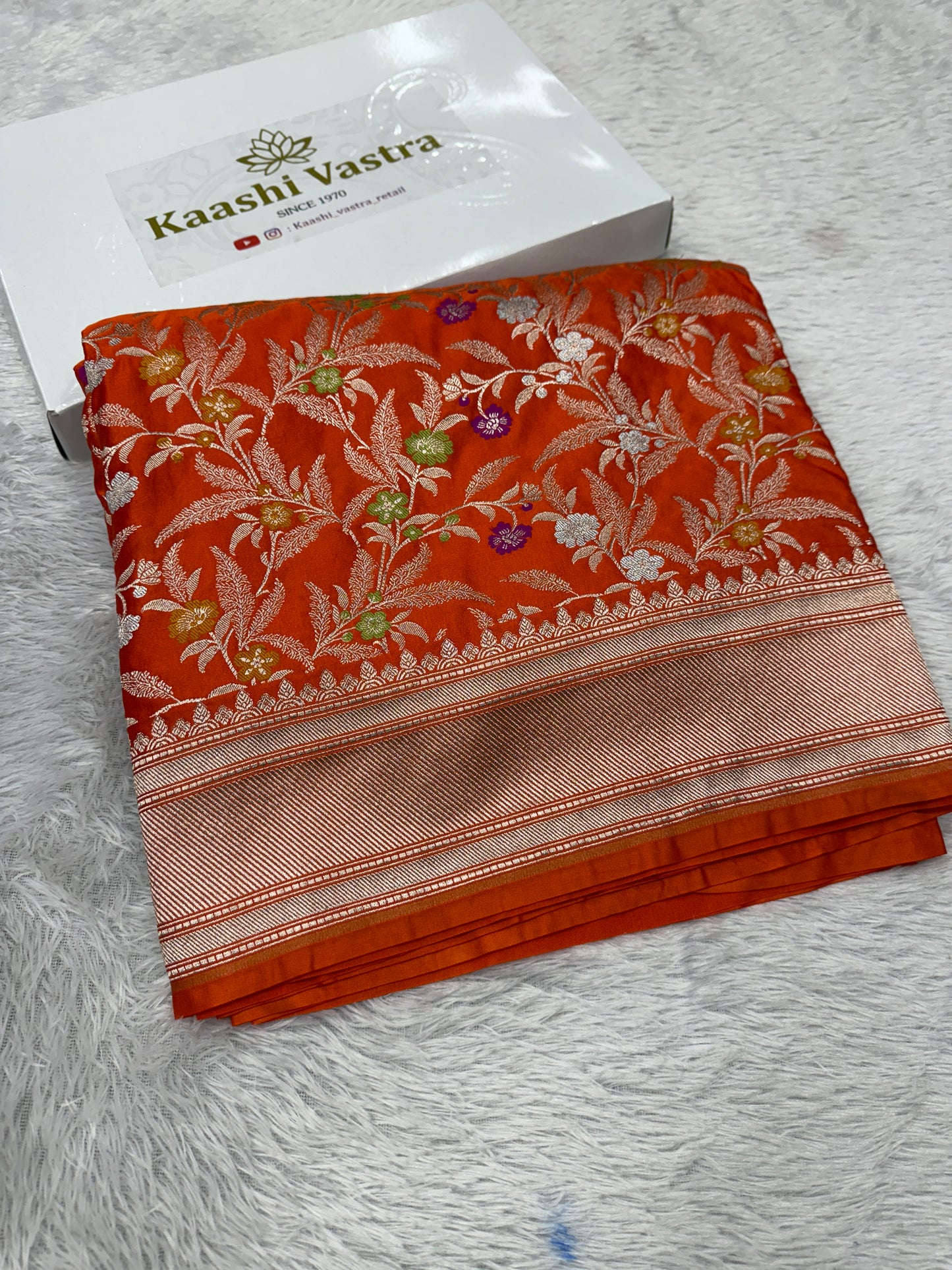 Orange premium Banarasi Mashru Katan silk saree MK184