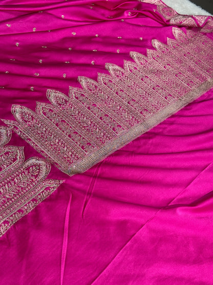 Rani pink colour premium Banarasi Mashru katan silk saree MK268