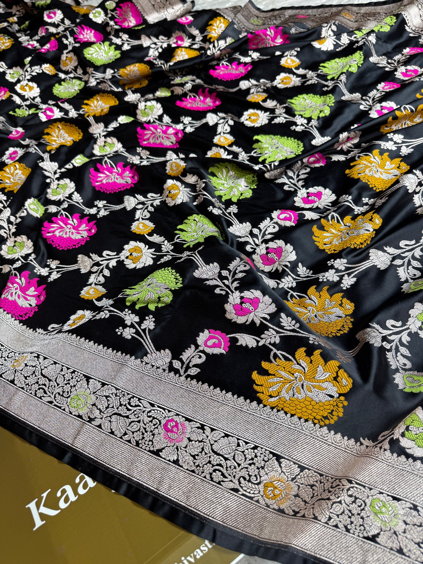 Black premium Banarasi Mashru katan silk saree MK195