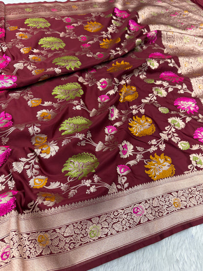 Maroon premium Banarasi Mashru katan silk saree MK195