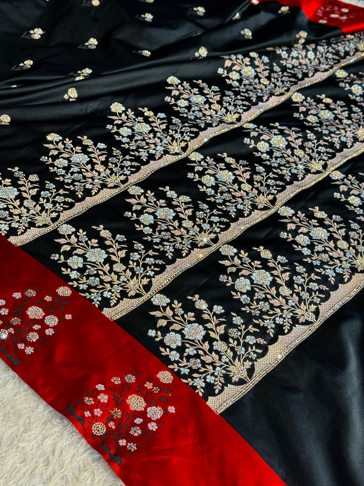 Bridal Black colour premium Banarasi Mashru katan silk saree MK354
