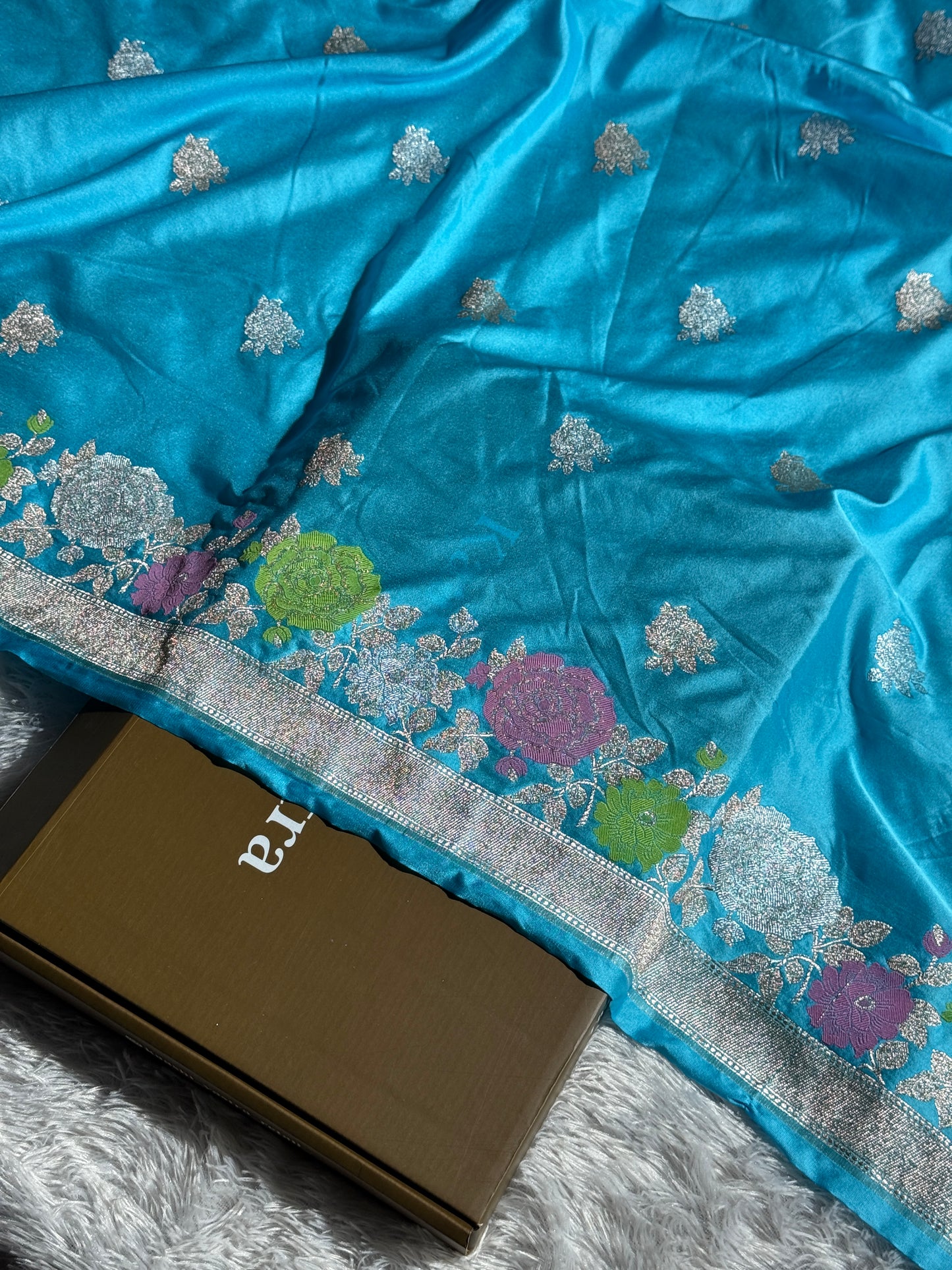Sky blue premium Banarasi Mashru katan silk saree MK217