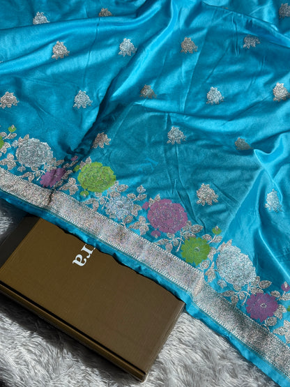 Sky blue premium Banarasi Mashru katan silk saree MK217