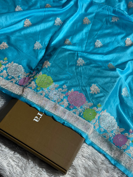 Sky blue premium Banarasi Mashru katan silk saree MK217