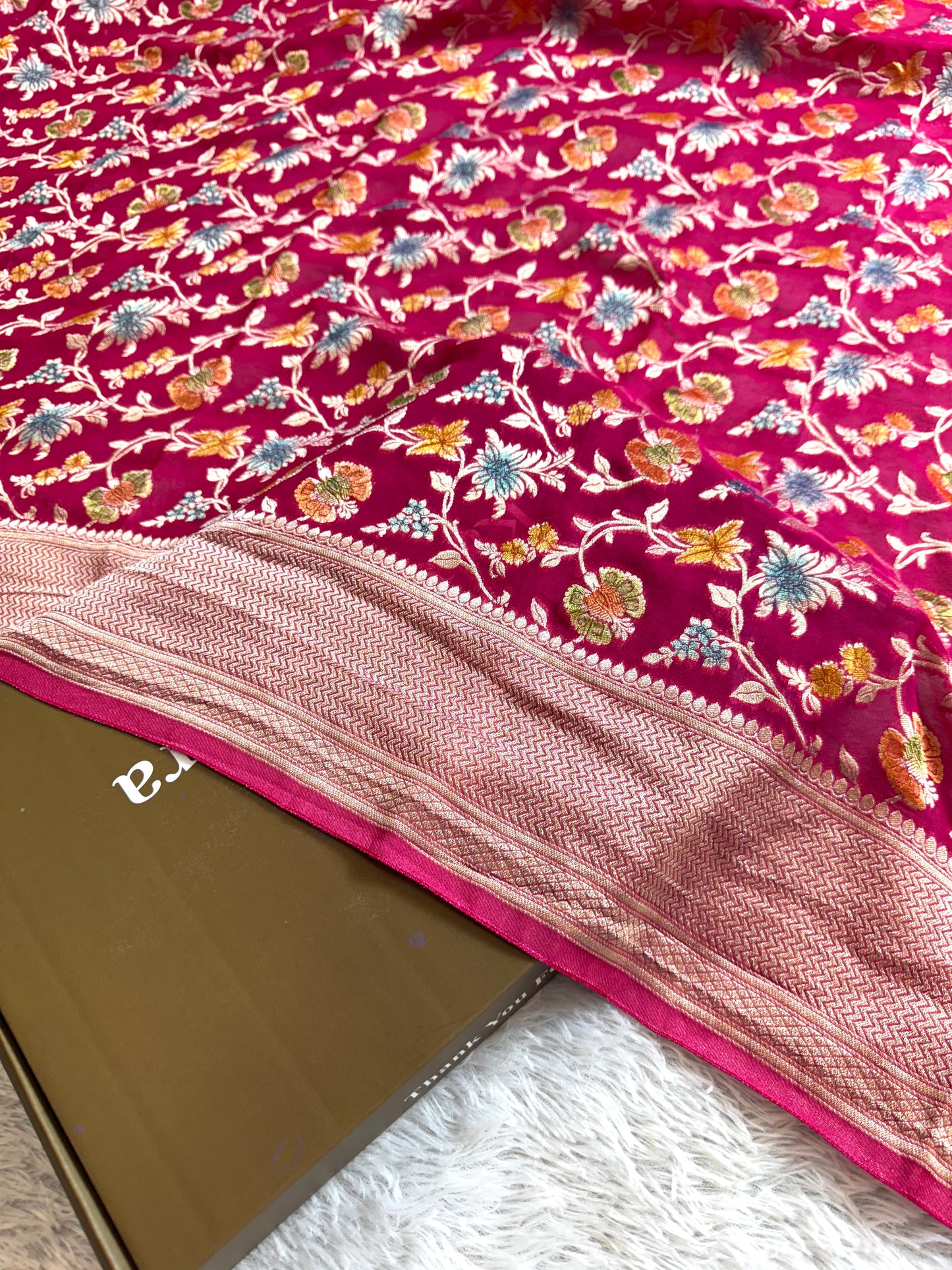 Premium hand brush Banarasi pure viscos georgette silk saree PBV101