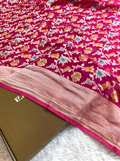 Premium hand brush Banarasi pure viscos georgette silk saree PBV101