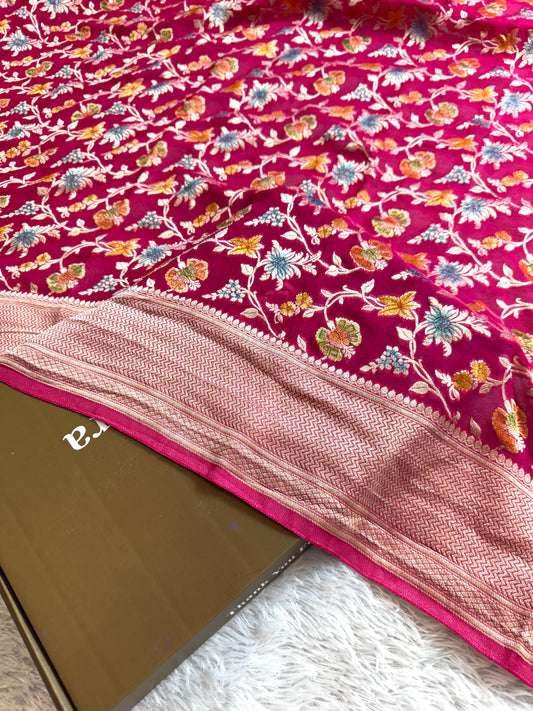 Premium hand brush Banarasi pure viscos georgette silk saree PBV101