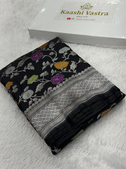 Black premium Banarasi tilfi Mashru katan silk saree MK194