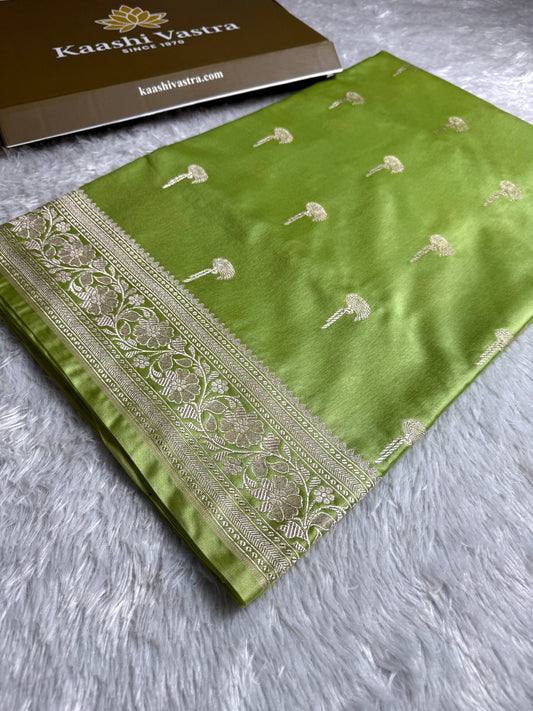 Pista color premium Banarasi Mashru katan silk saree MK224