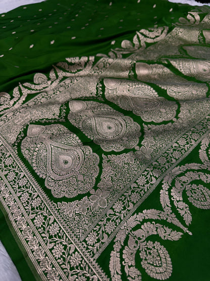 Dark green premium Banarasi Mashru katan silk saree MK164
