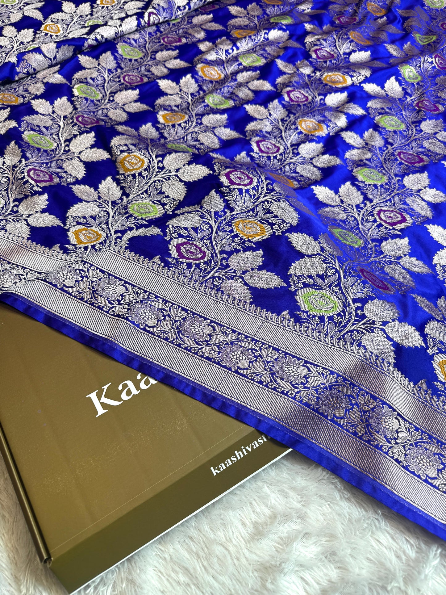 Royal blue premium tilfi Banarasi Mashru katan silk saree MK216