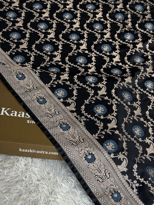 Black colour premium Banarasi minakari Mashru Katan silk saree MK344