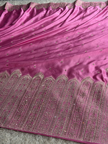 Bridal baby pink colour premium Banarasi Mashru katan silk saree MK268