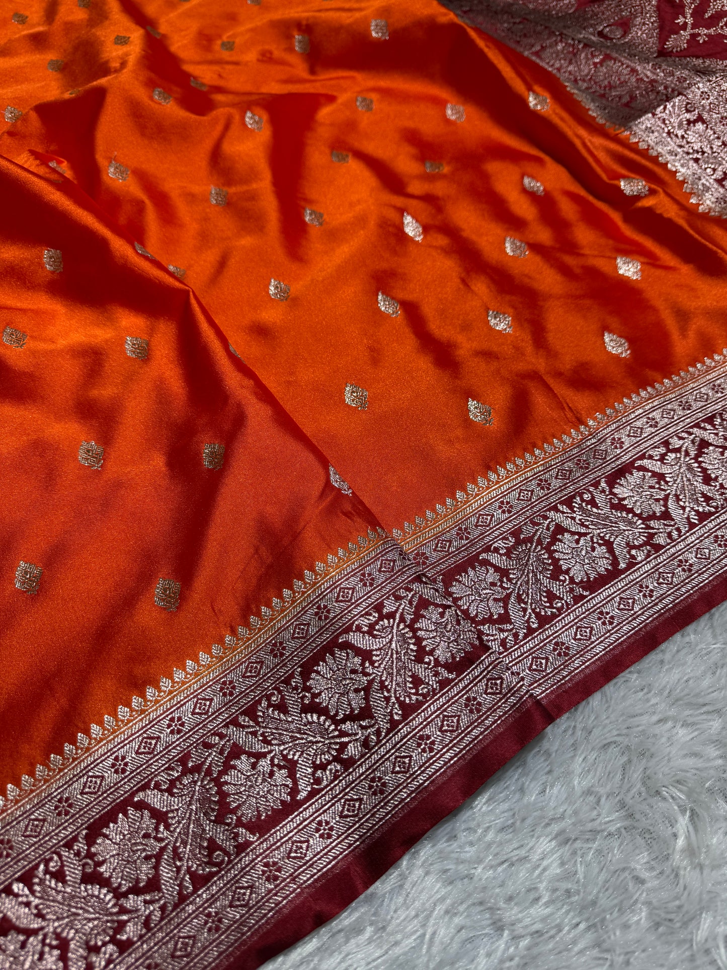 Orange contrast premium Banarasi Mashru katan silk saree MK182