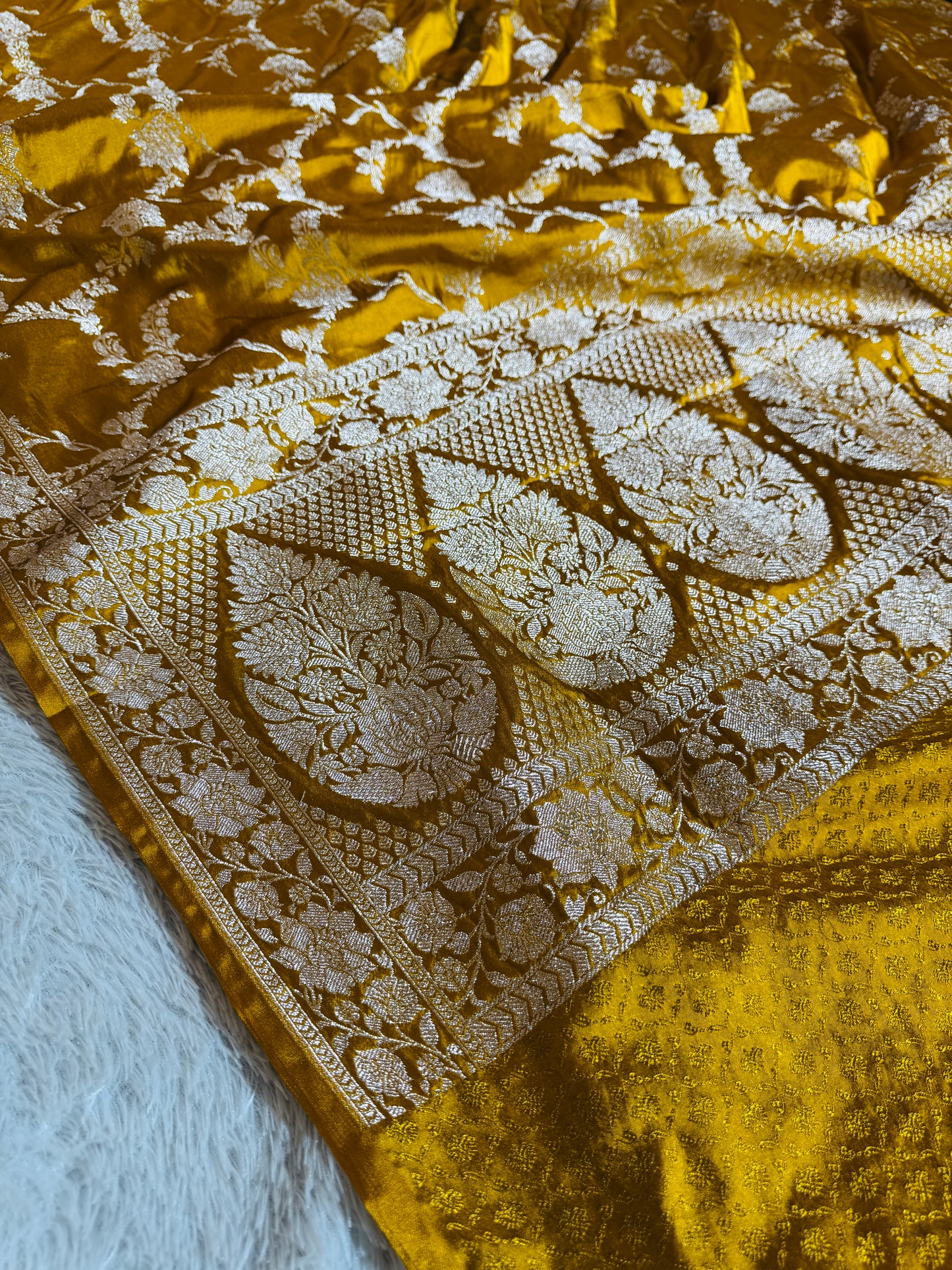 Dusty mustard premium Banarasi Mashru katan silk saree MK221