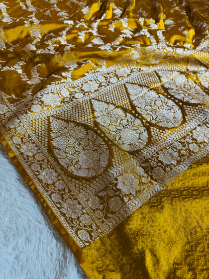 Dusty mustard premium Banarasi Mashru katan silk saree MK221