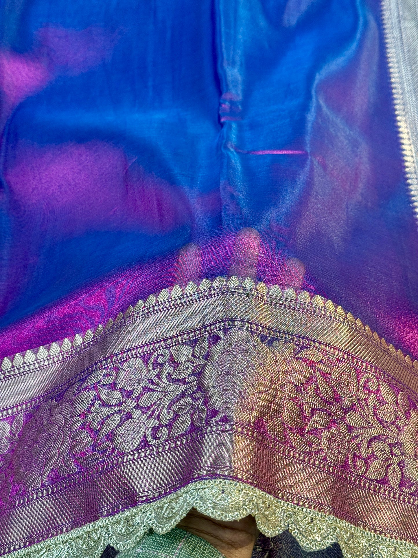 Baigni color Banarasi tissue silk saree with lace border TS106
