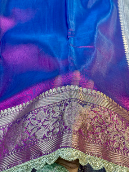Baigni color Banarasi tissue silk saree with lace border TS106