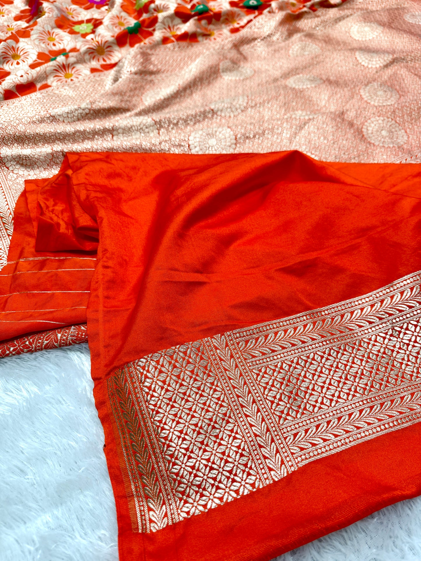 Orange premium Banarasi Mashru katan silk saree MK187