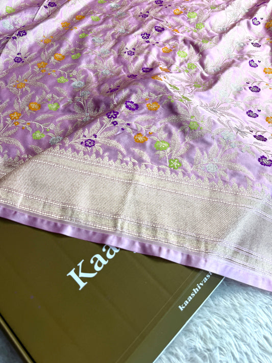 Lavender color premium Banarasi tilfi Mashru katan silk saree MK184