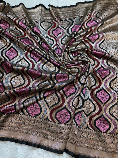 Black premium Banarasi Mashru katan silk saree MK206