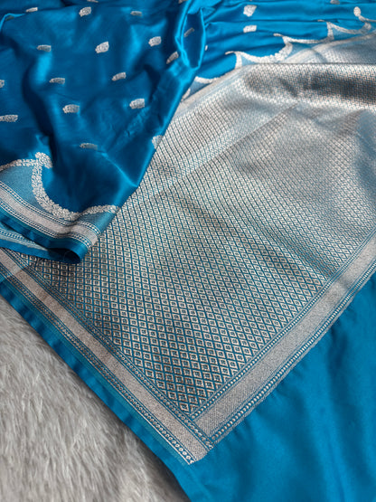 Sky blue premium Banarasi Mashru katan silk saree 228