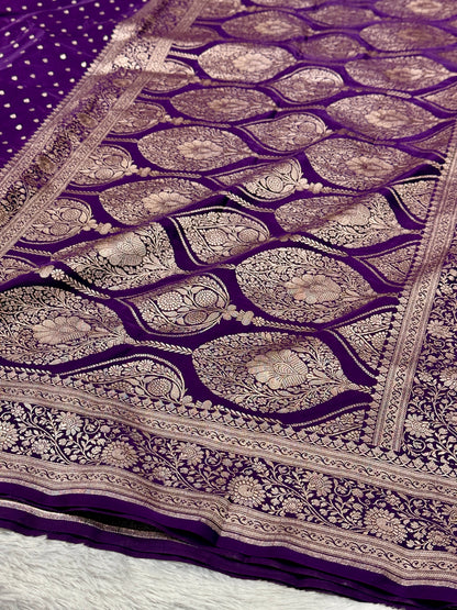 Purple Banarasi Mashru Katan silk saree MK159
