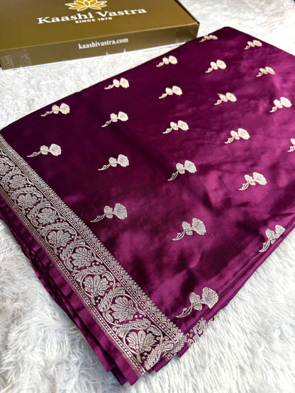 Wyne color premium Banarasi Mashru katan silk saree MK226