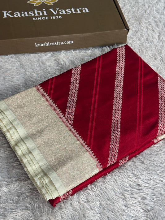 Maroon with off white colour premium Banarasi Mashru katan silk saree MK342