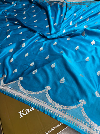 Sky blue premium Banarasi Mashru katan silk saree 228