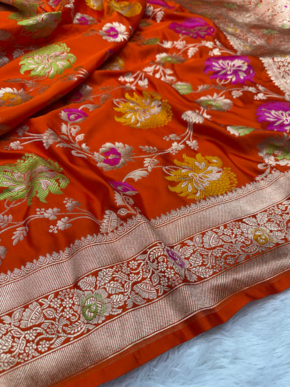 Orange premium Banarasi Mashru katan silk saree MK195
