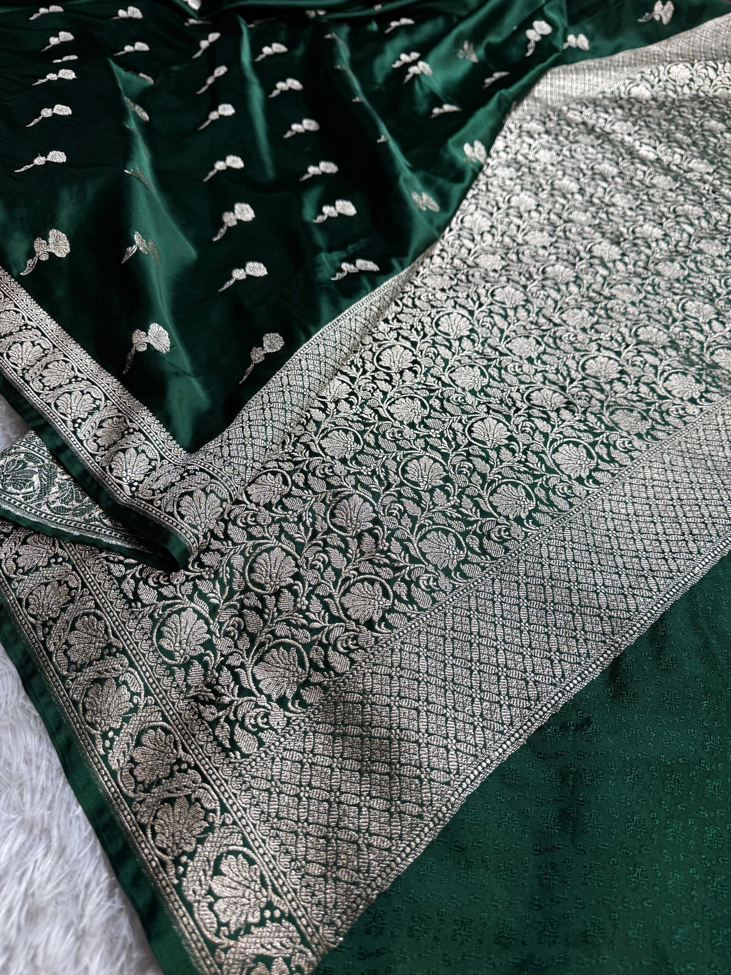 Bottle green premium Banarasi Mashru katan silk saree MK226