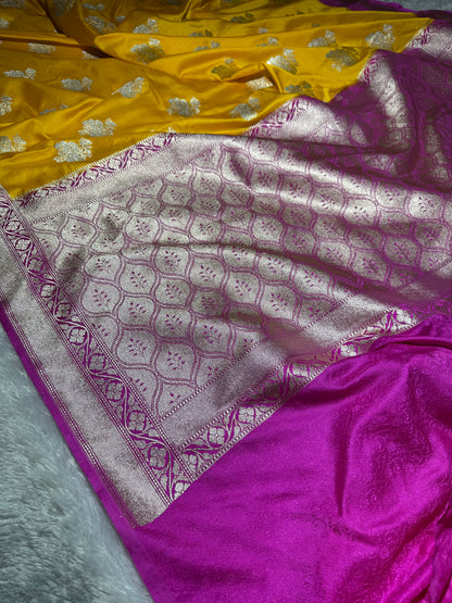 Yellow premium Banarasi Mashru katan silk saree MK211