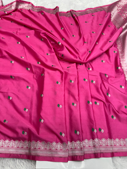 Strawberry pink premium Banarasi Mashru katan silk saree