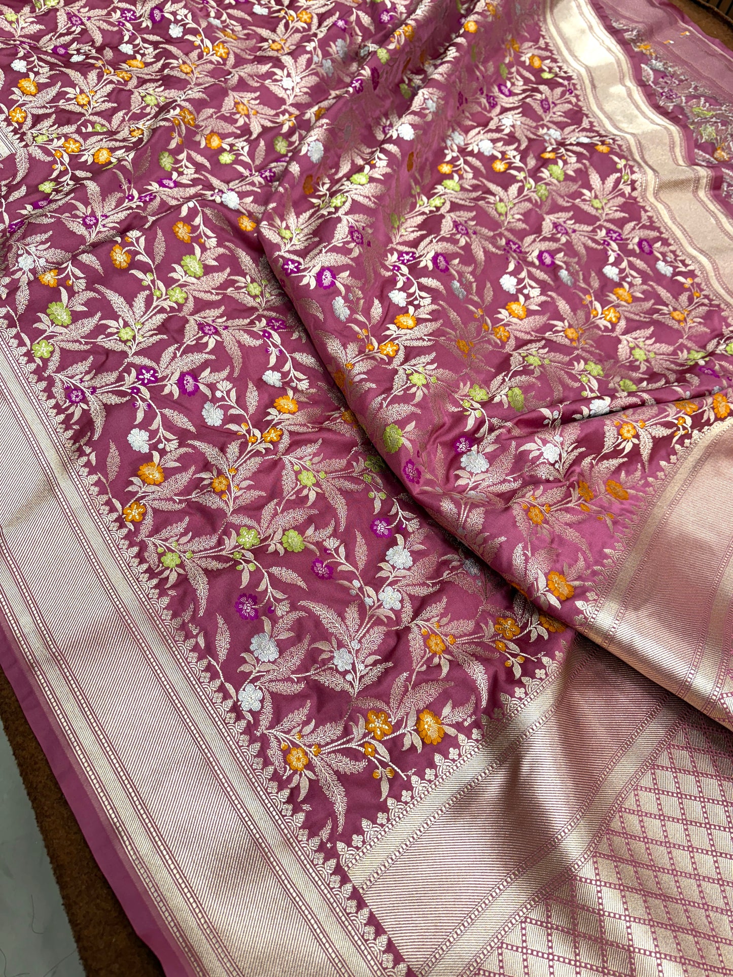Onion pink premium Banarasi Mashru katan silk saree MK184