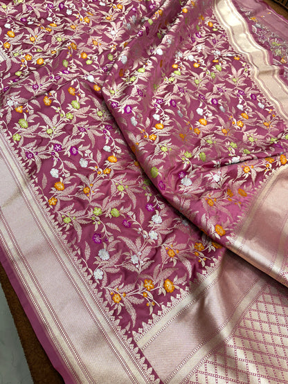 Onion pink premium Banarasi Mashru katan silk saree MK184