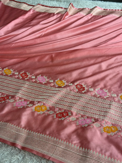 Pink colour premium Banarasi tilfi Mashru katan silk saree MK332