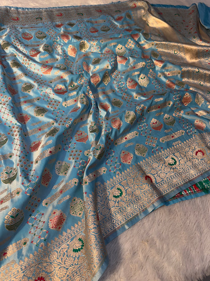 Light blue premium Banarasi Mashru katan silk saree MK171
