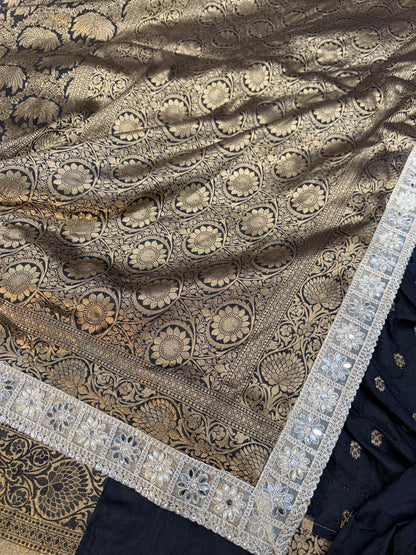 Black Premium Banarasi brocade katan silk saree BK102