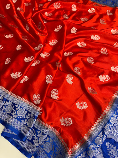 Red premium Banarasi Mashru katan silk saree MK183