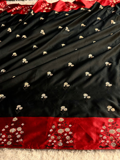 Bridal Black colour premium Banarasi Mashru katan silk saree MK354