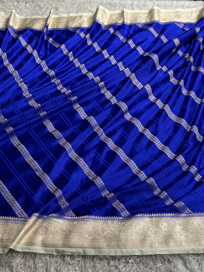 Royal blue with off white colour premium Banarasi Mashru katan silk saree MK342