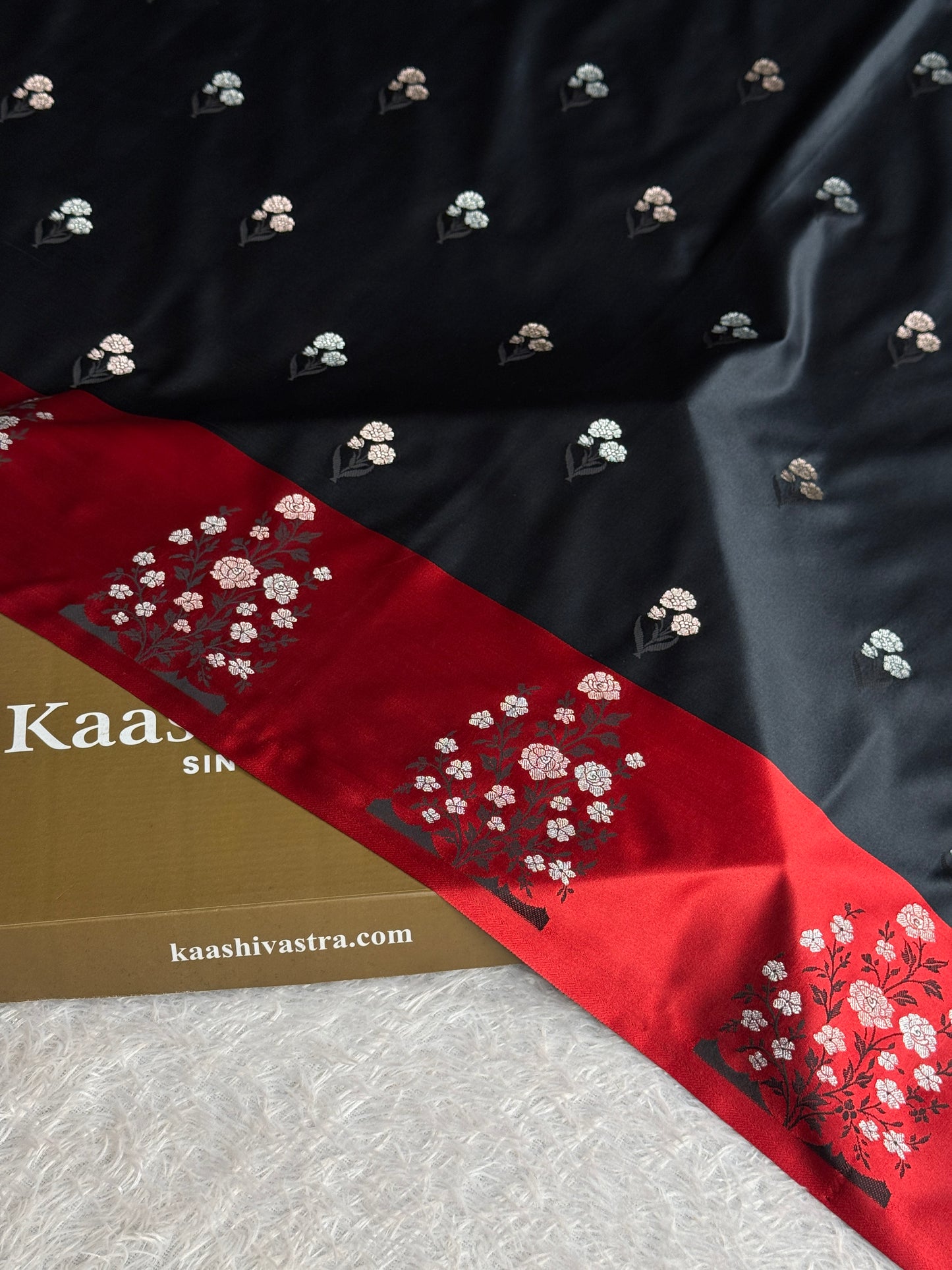 Black and red colour premium Banarasi Mashru katan silk saree