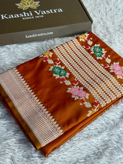 Orange colour premium Banarasi tilfi Mashru katan silk saree MK332