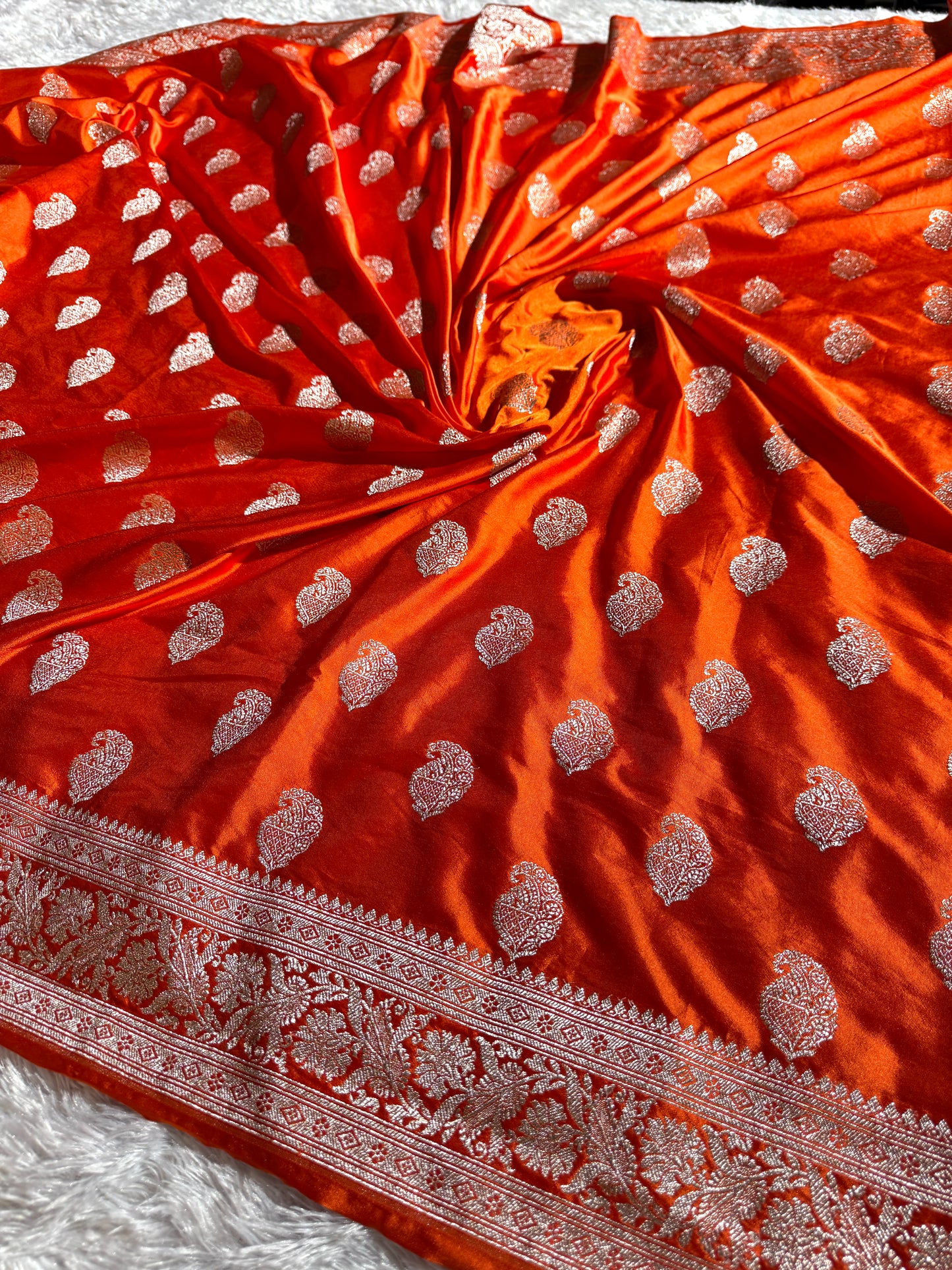 Orange color premium Banarasi Mashru katan silk saree MK220