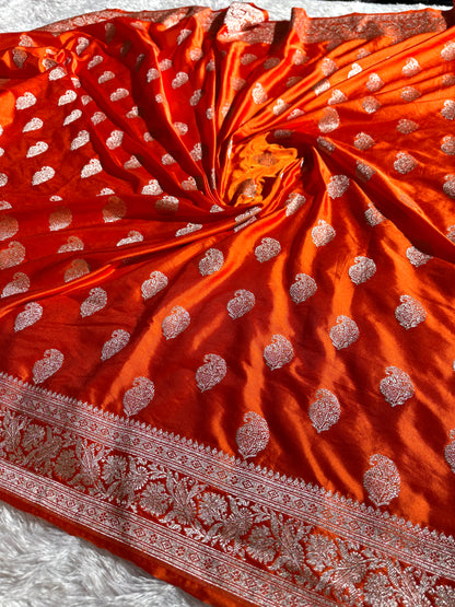 Orange color premium Banarasi Mashru katan silk saree MK220