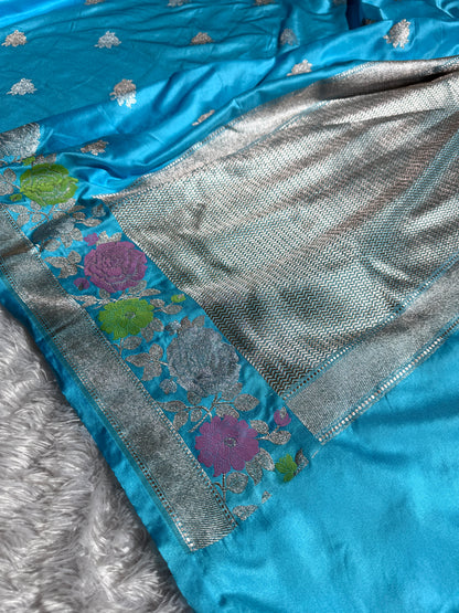 Sky blue premium Banarasi Mashru katan silk saree MK217