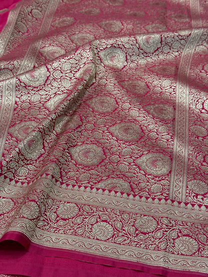 Rani pink premium Banarasi Mashru katan silk saree MK161