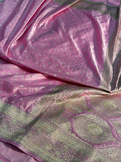 Pink Banarasi Mashru katan silk saree MK159