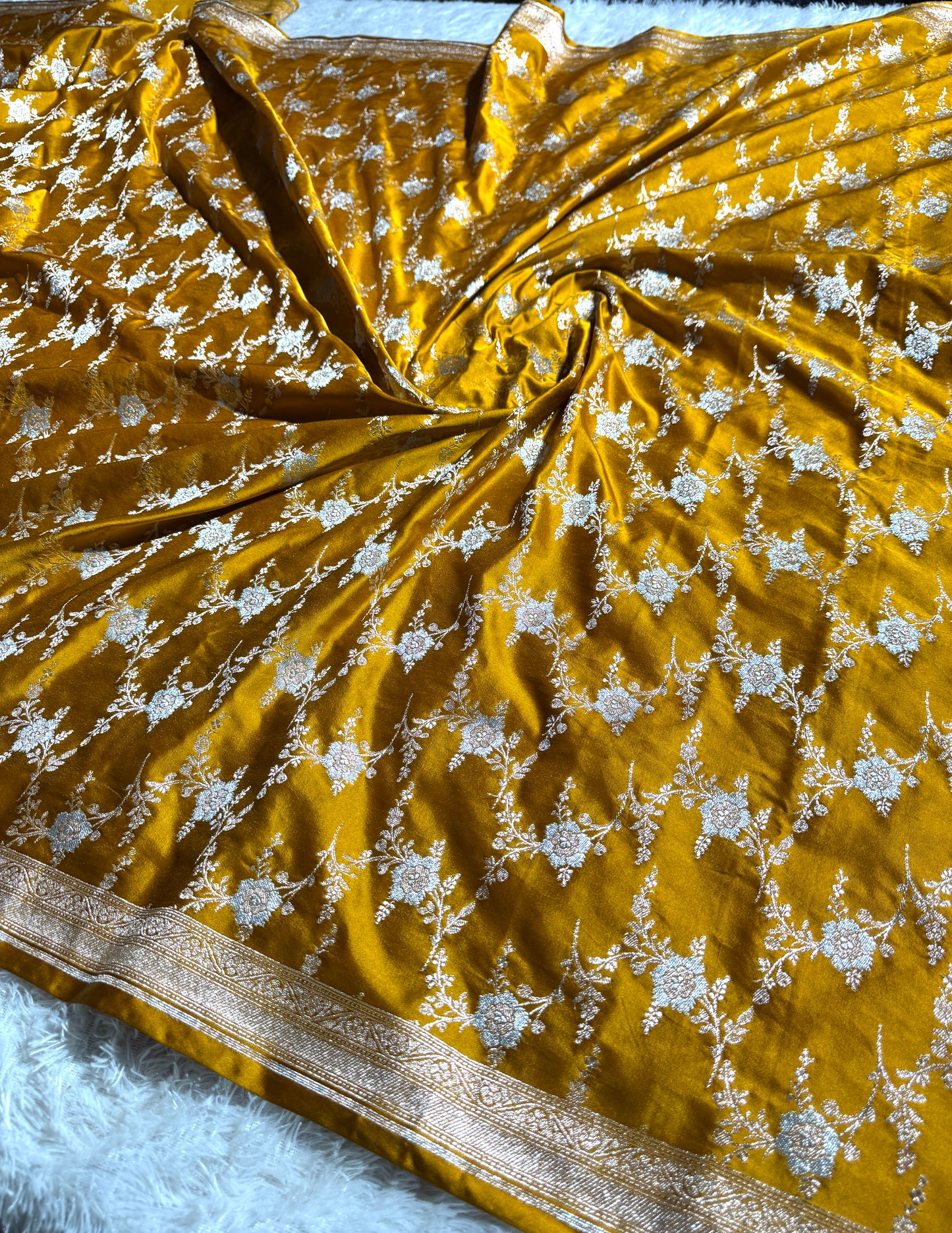 Mustard color premium Banarasi Mashru katan silk saree MK219